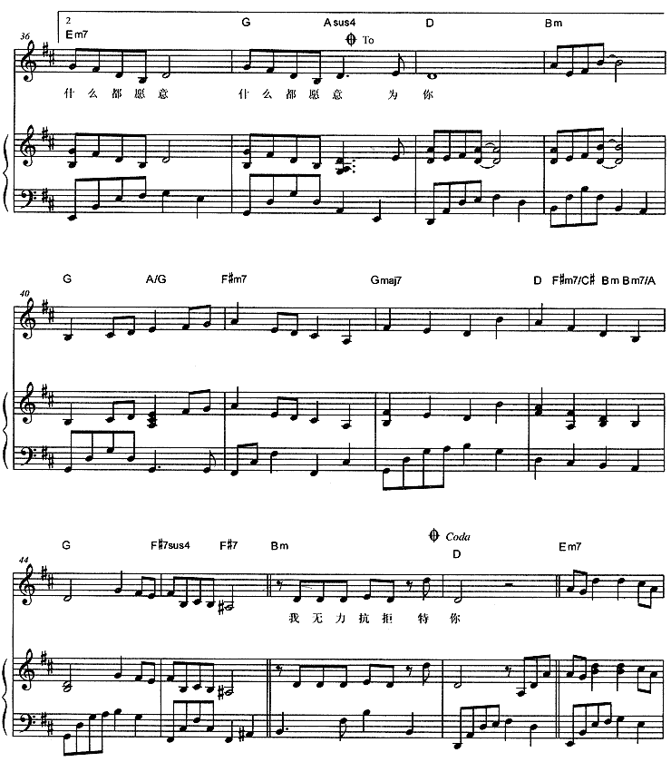 歌曲我愿意 (王菲)的简谱歌谱下载