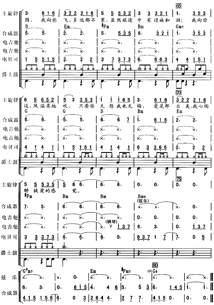 歌曲雨蝶(《还珠格格》主题曲、吉特巴)的简谱歌谱下载