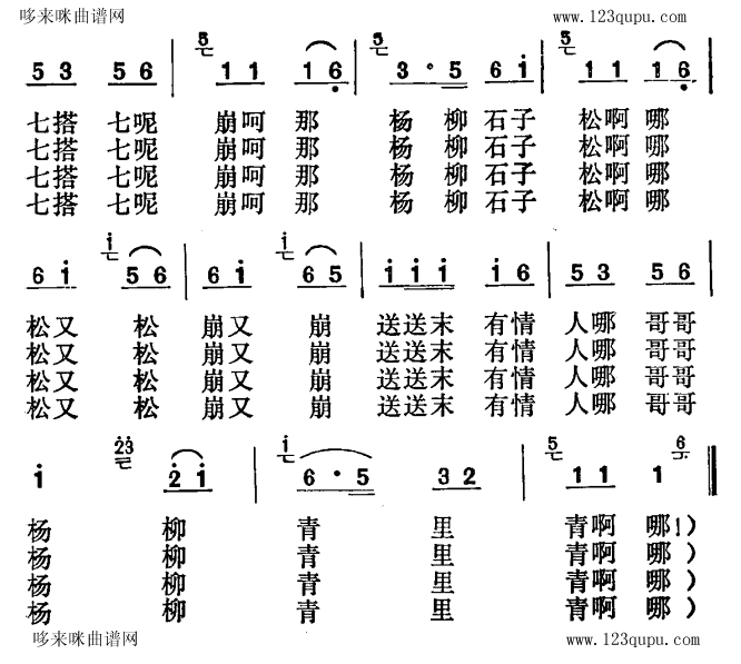 歌曲杨柳青(江苏民歌)的简谱歌谱下载