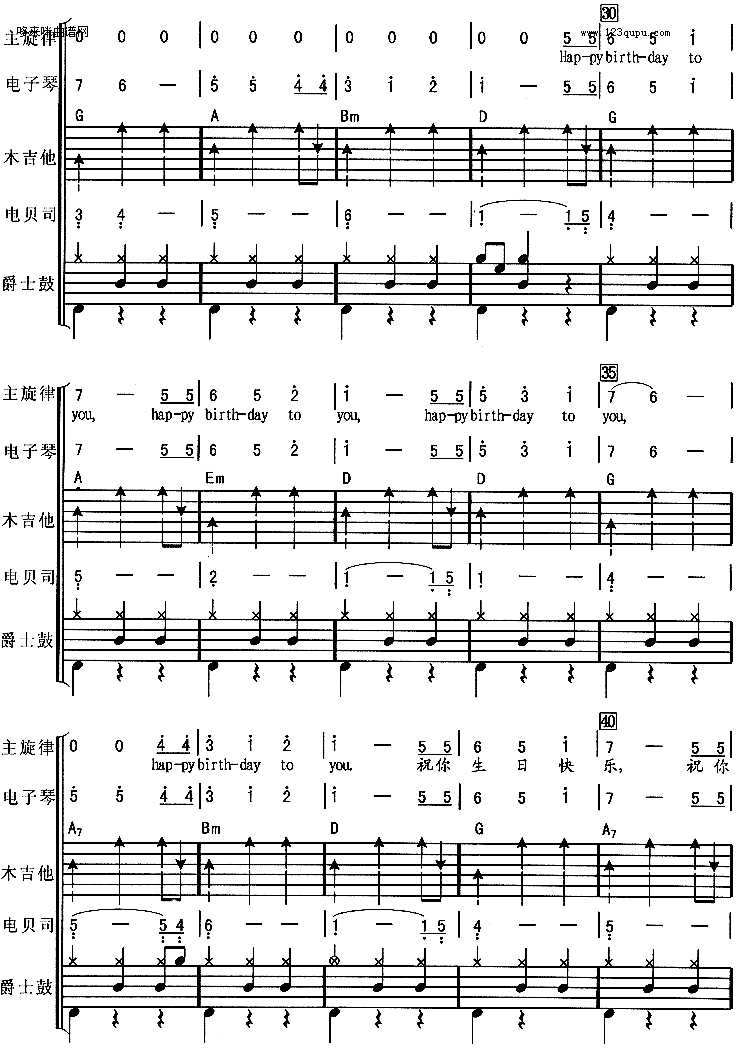 歌曲祝你生日快乐的简谱歌谱下载