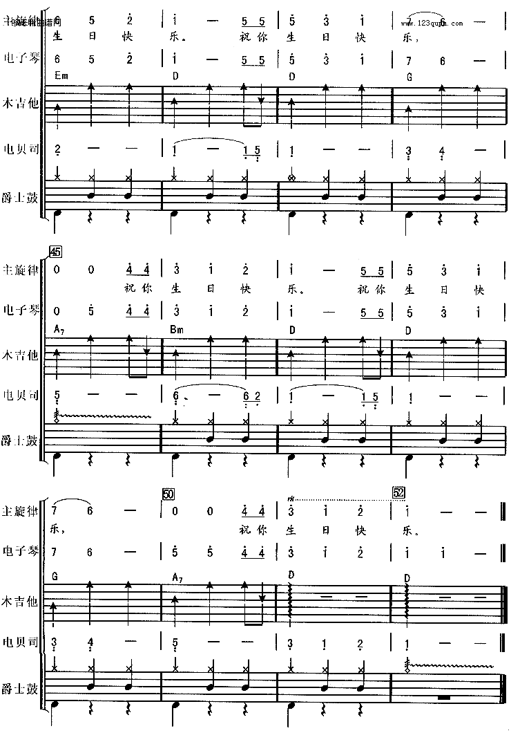 歌曲祝你生日快乐的简谱歌谱下载