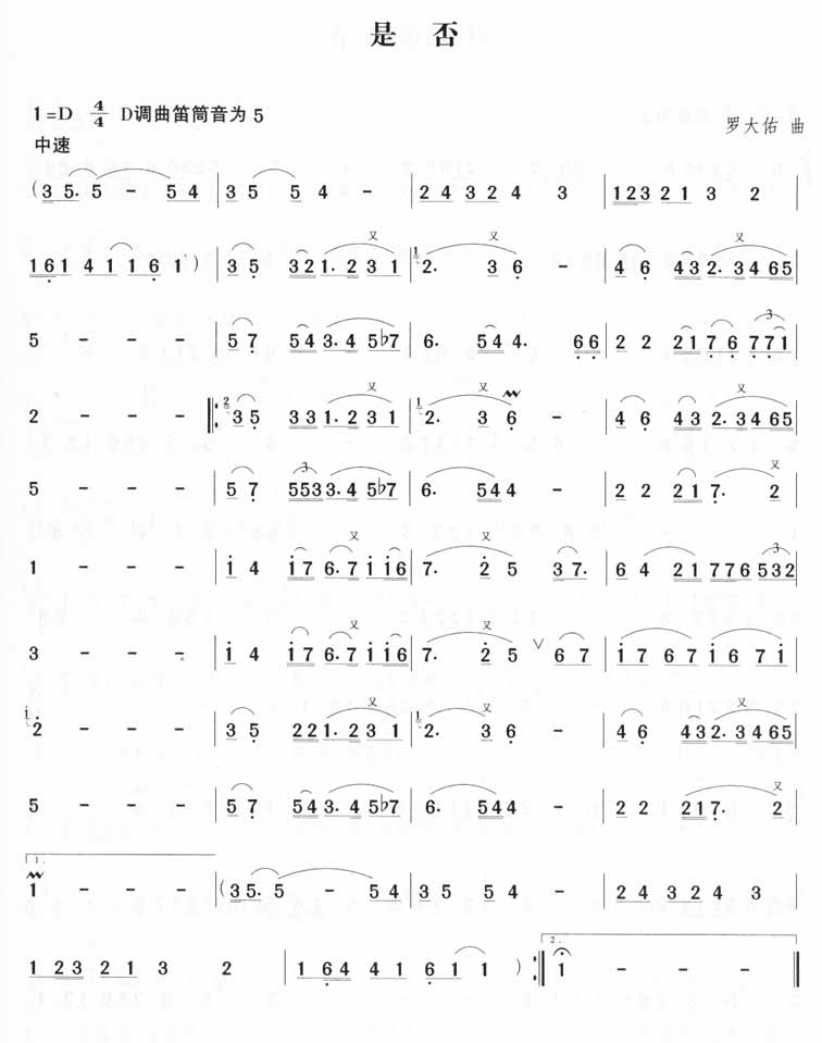 歌曲是否(苏芮)的简谱歌谱下载