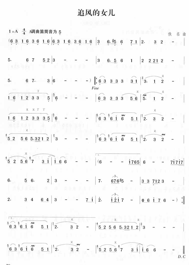 歌曲追风的女儿(高胜美)的简谱歌谱下载