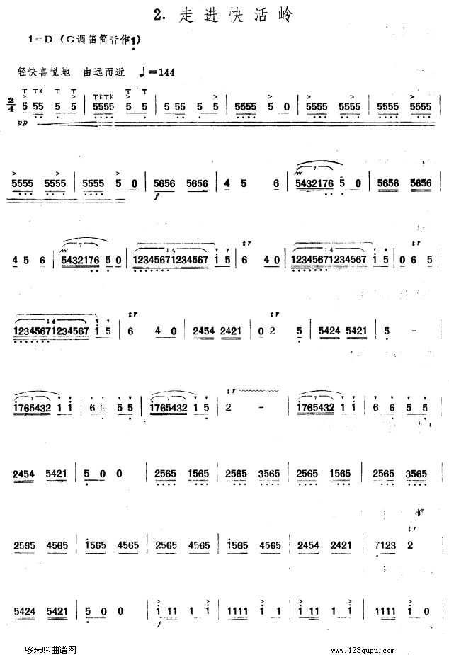 歌曲走进快活林的简谱歌谱下载