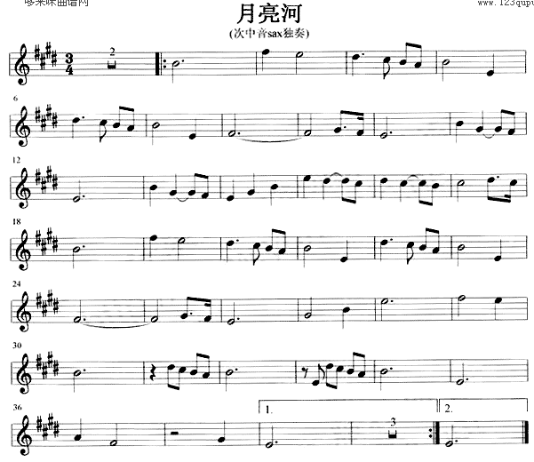 歌曲月亮河 (萨克司谱)的简谱歌谱下载