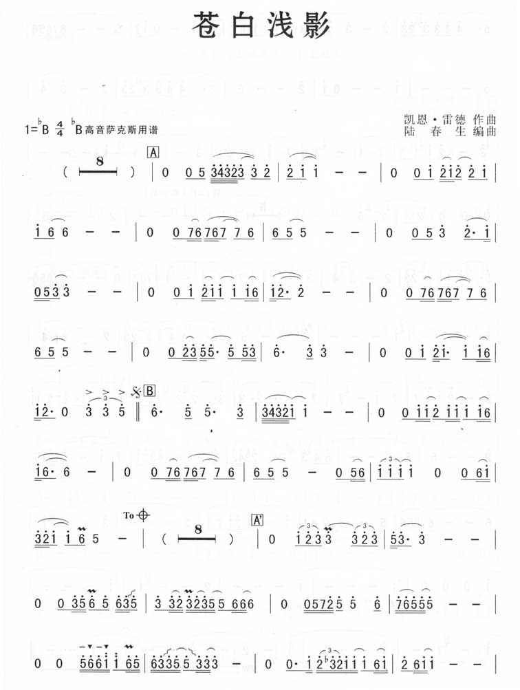 歌曲苍白浅影 (简谱版)的简谱歌谱下载