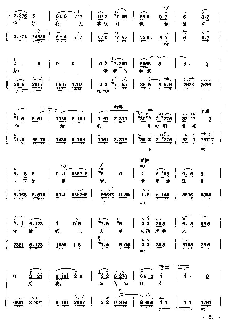歌曲京剧《红灯记》全剧--(唱谱+琴谱)第51--55页的简谱歌谱下载