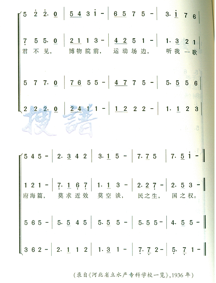 歌曲河北省立水产专科学校校歌的简谱歌谱下载