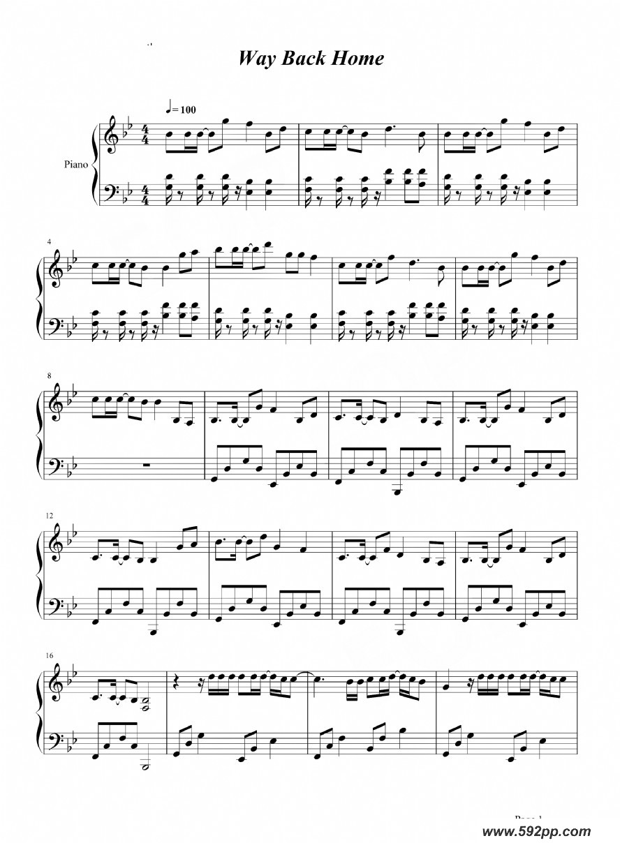 歌曲way back home的简谱歌谱下载
