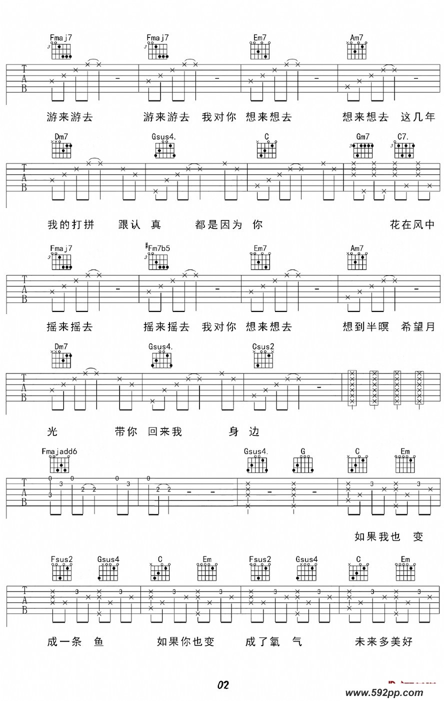 歌曲鱼仔的简谱歌谱下载