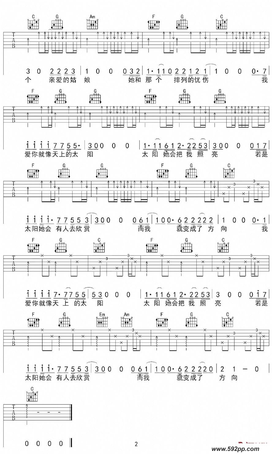 歌曲姑娘的简谱歌谱下载