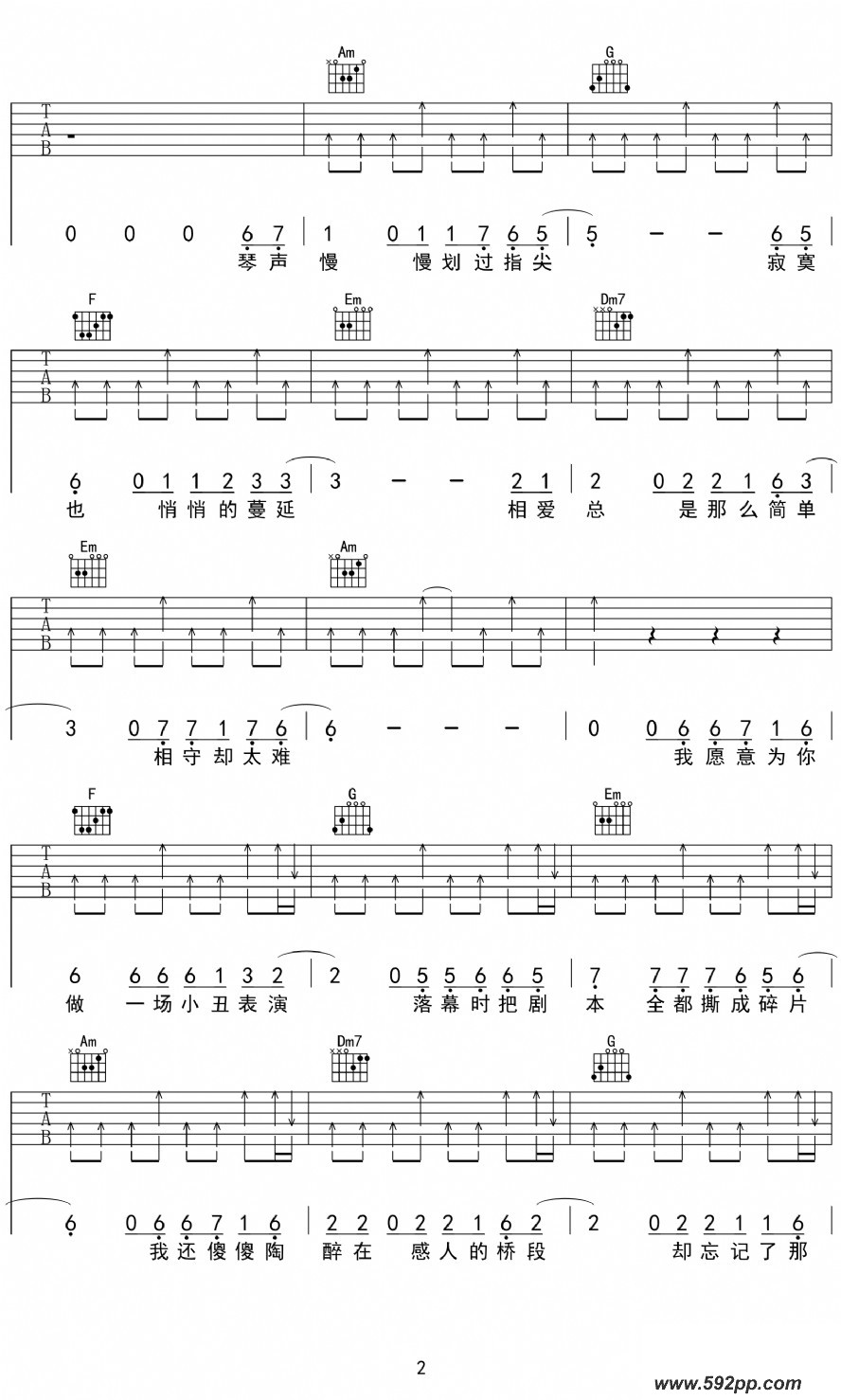 歌曲爱情小丑的简谱歌谱下载