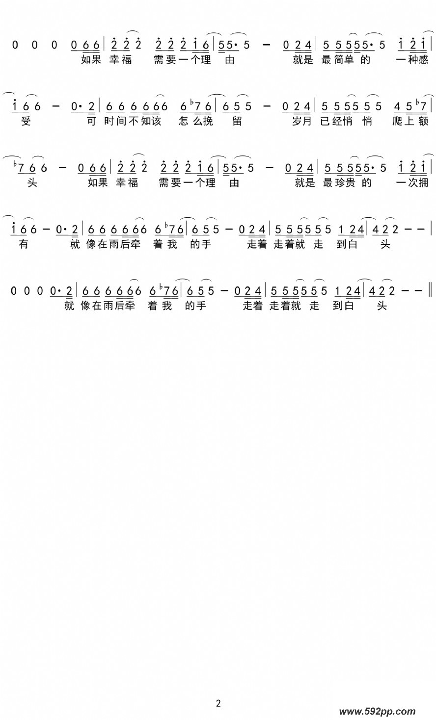歌曲幸福的理由的简谱歌谱下载