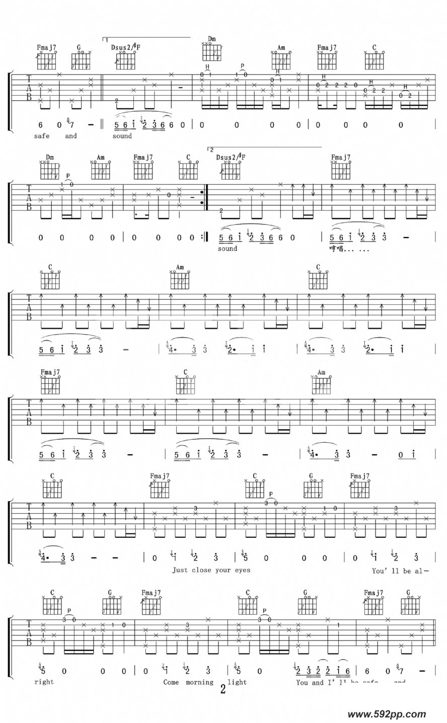 歌曲Safe and sound的简谱歌谱下载