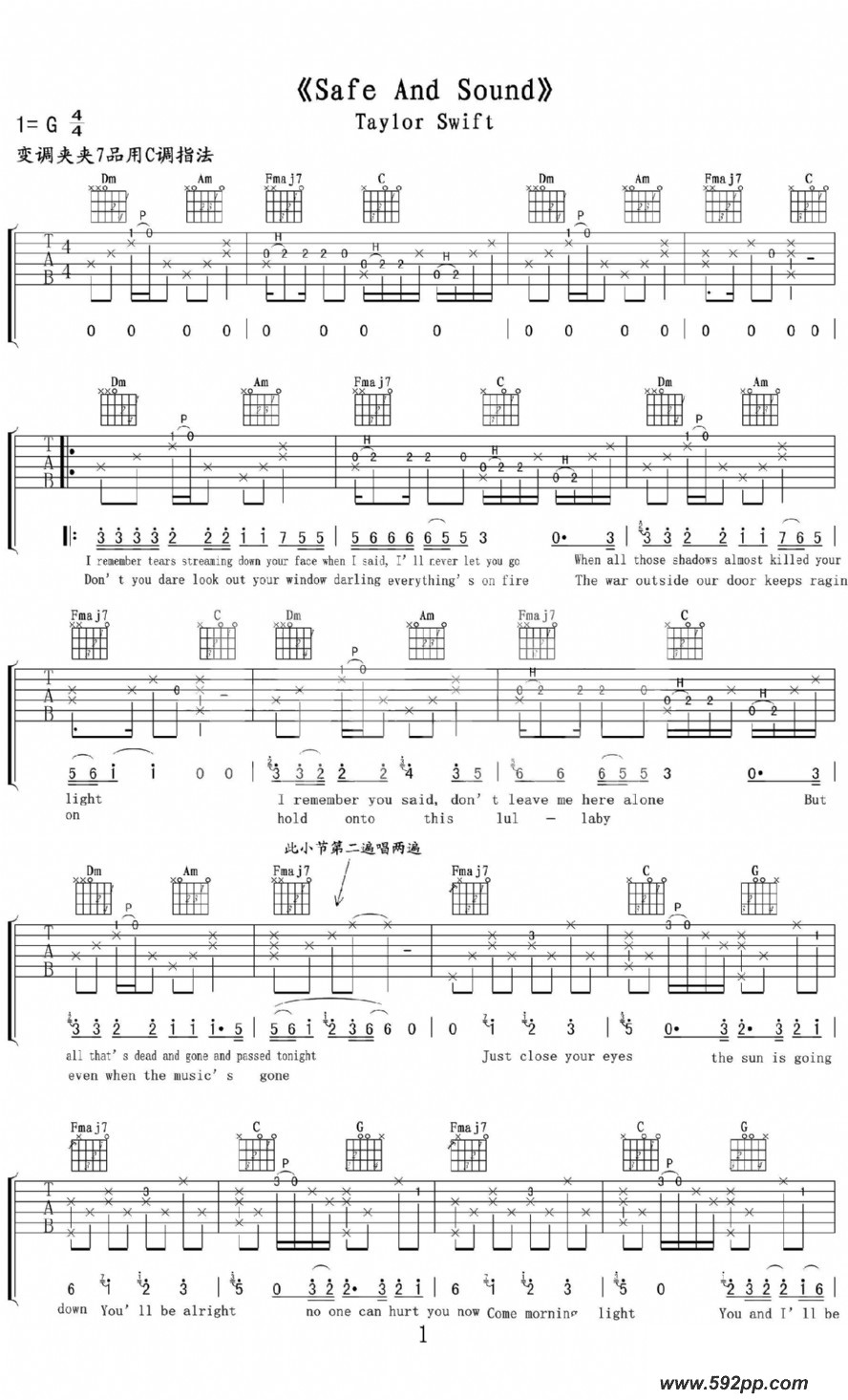 歌曲Safe and sound的简谱歌谱下载
