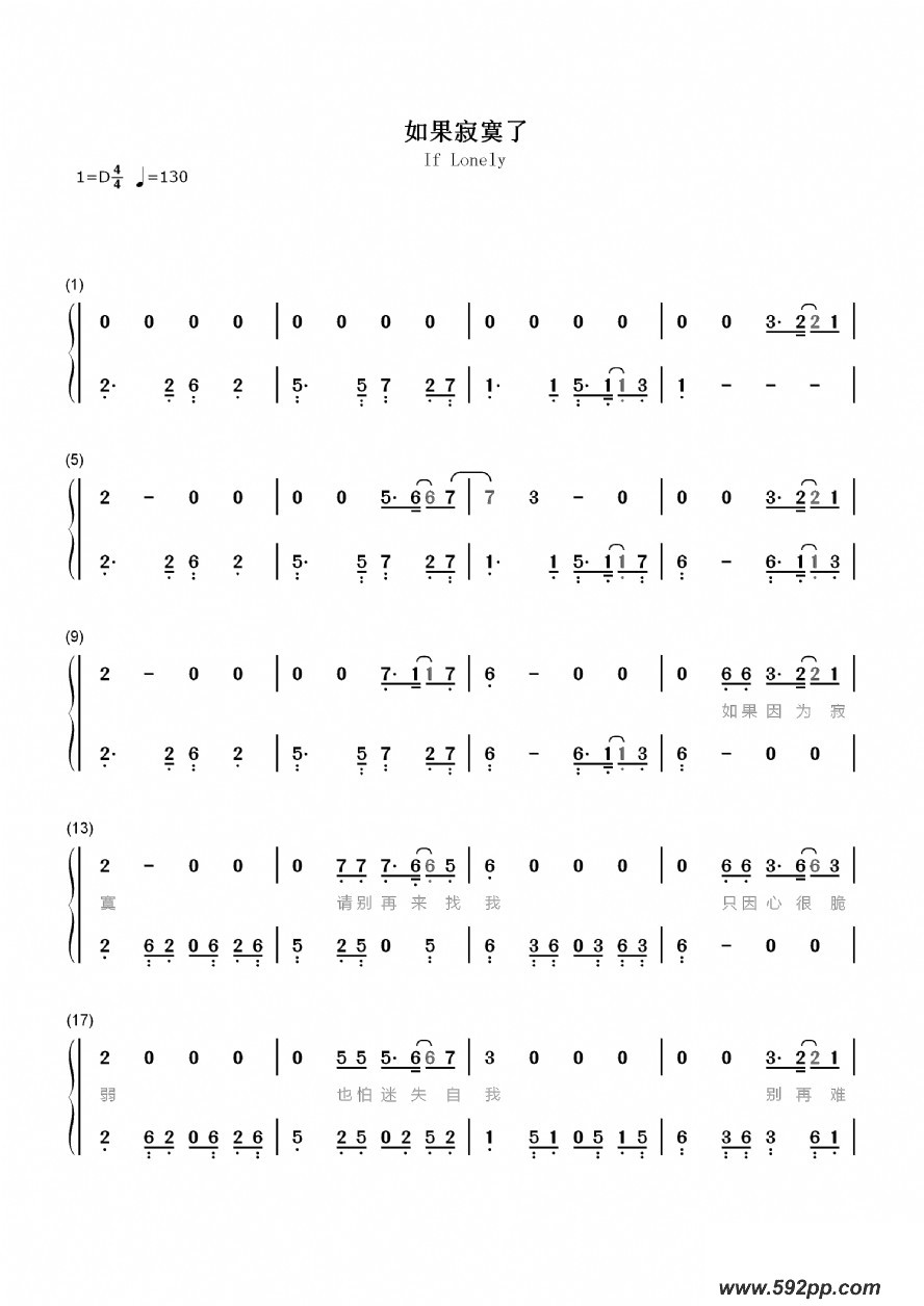 歌曲如果寂寞了的简谱歌谱下载