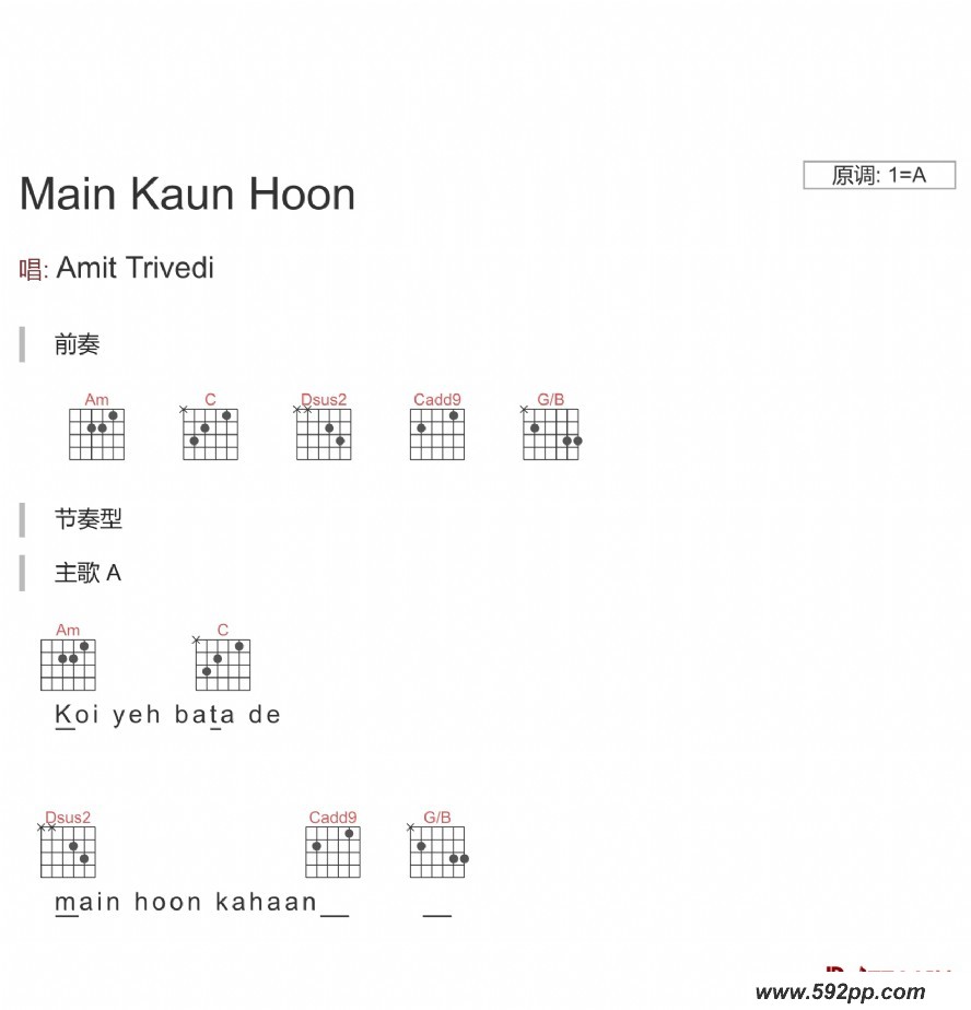 歌曲Main Kaun Hoon(电影《神秘巨星》插曲)的简谱歌谱下载