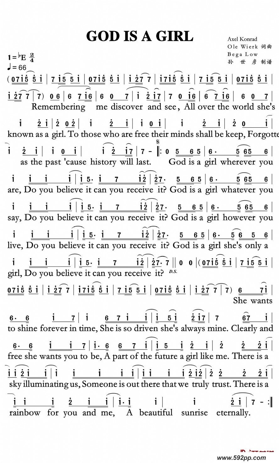 歌曲God Is a Girl的简谱歌谱下载