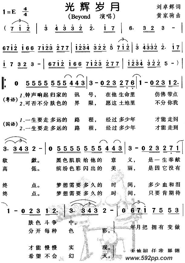 歌曲光辉岁月的简谱歌谱下载