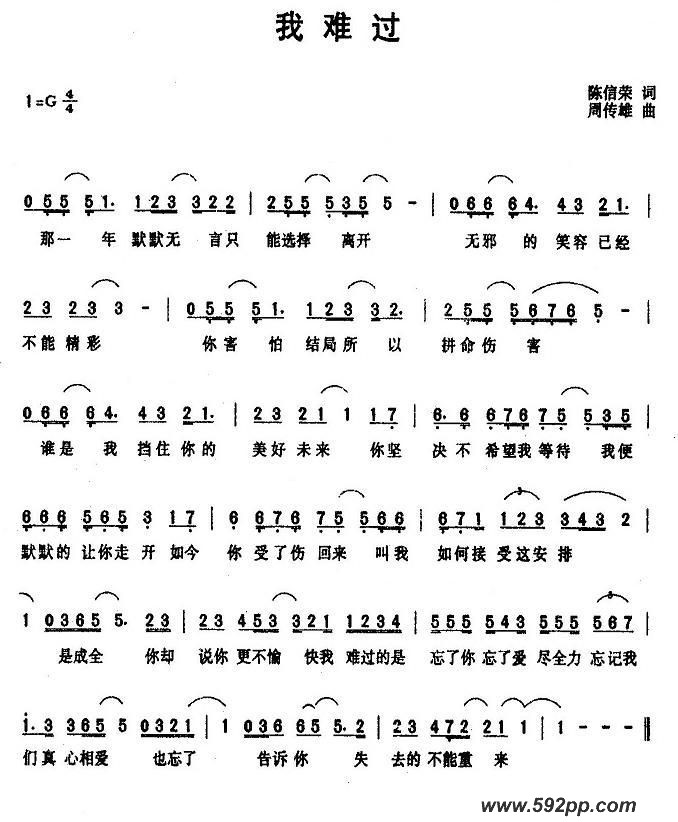 歌曲我难过的简谱歌谱下载