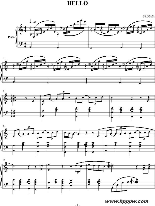 歌曲hello的简谱歌谱下载