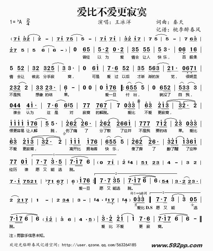 歌曲爱比不爱更寂寞的简谱歌谱下载