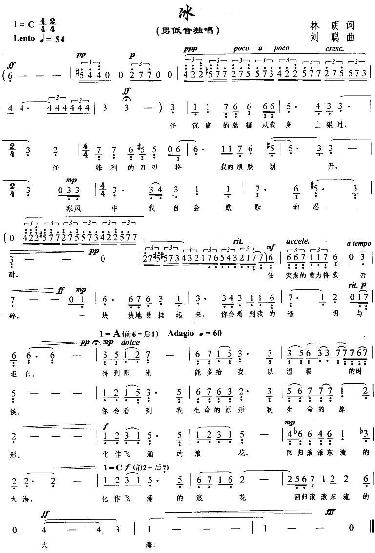 歌曲冰的简谱歌谱下载