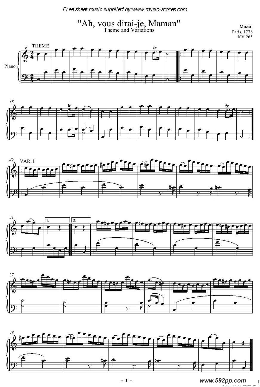 歌曲ah,vous dirai-je,maman的简谱歌谱下载