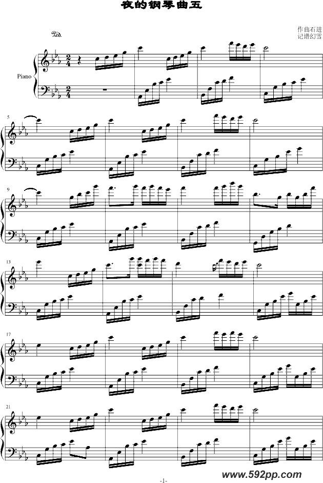 歌曲夜的钢琴曲五的简谱歌谱下载