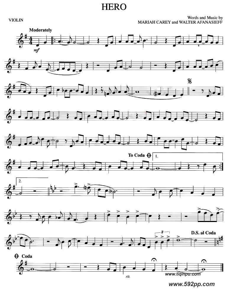 歌曲hero的简谱歌谱下载