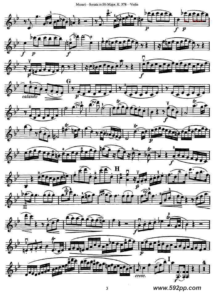 歌曲莫扎特小提琴奏鸣曲降B大调的简谱歌谱下载