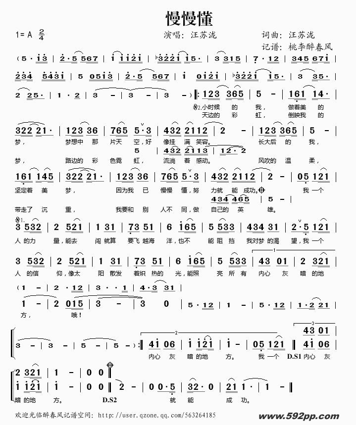 歌曲慢慢懂的简谱歌谱下载