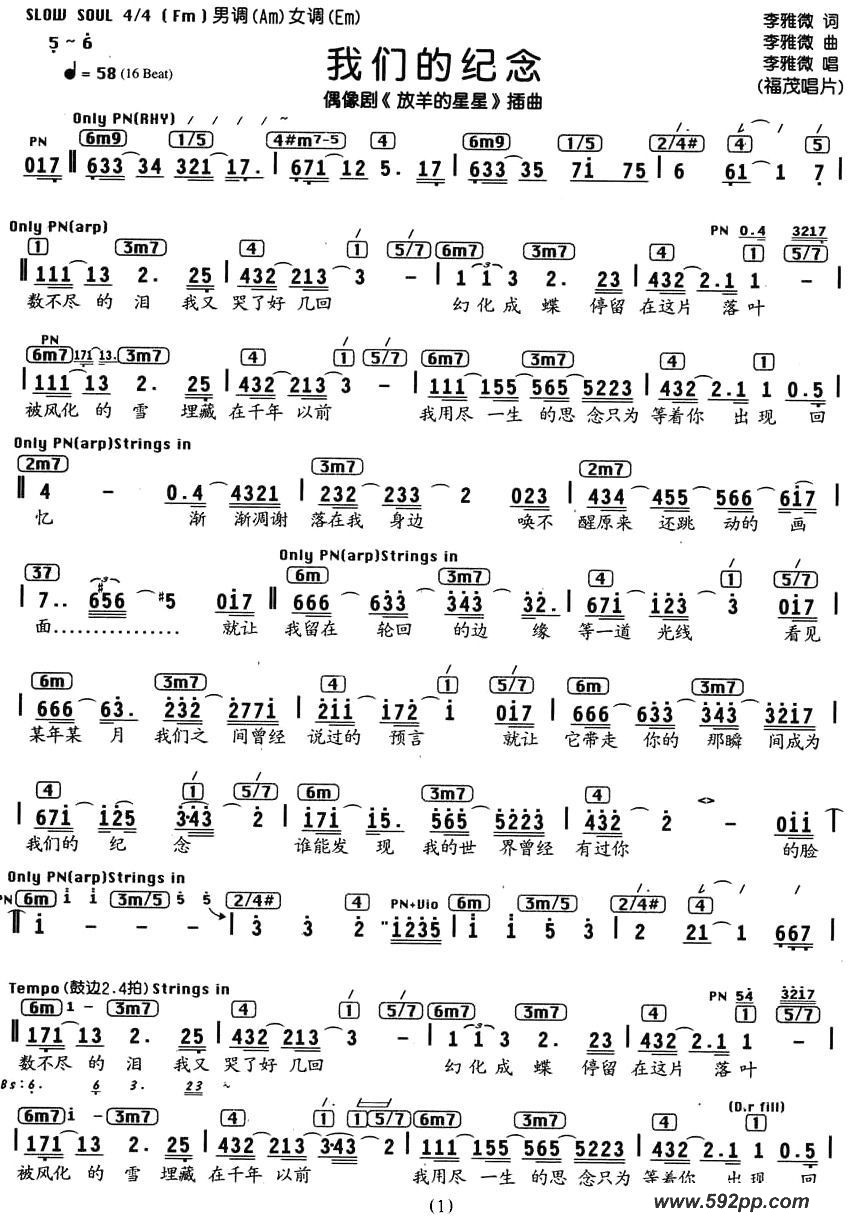 歌曲我们的纪念的简谱歌谱下载
