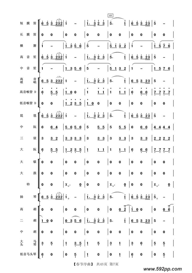 歌曲春节序曲的简谱歌谱下载