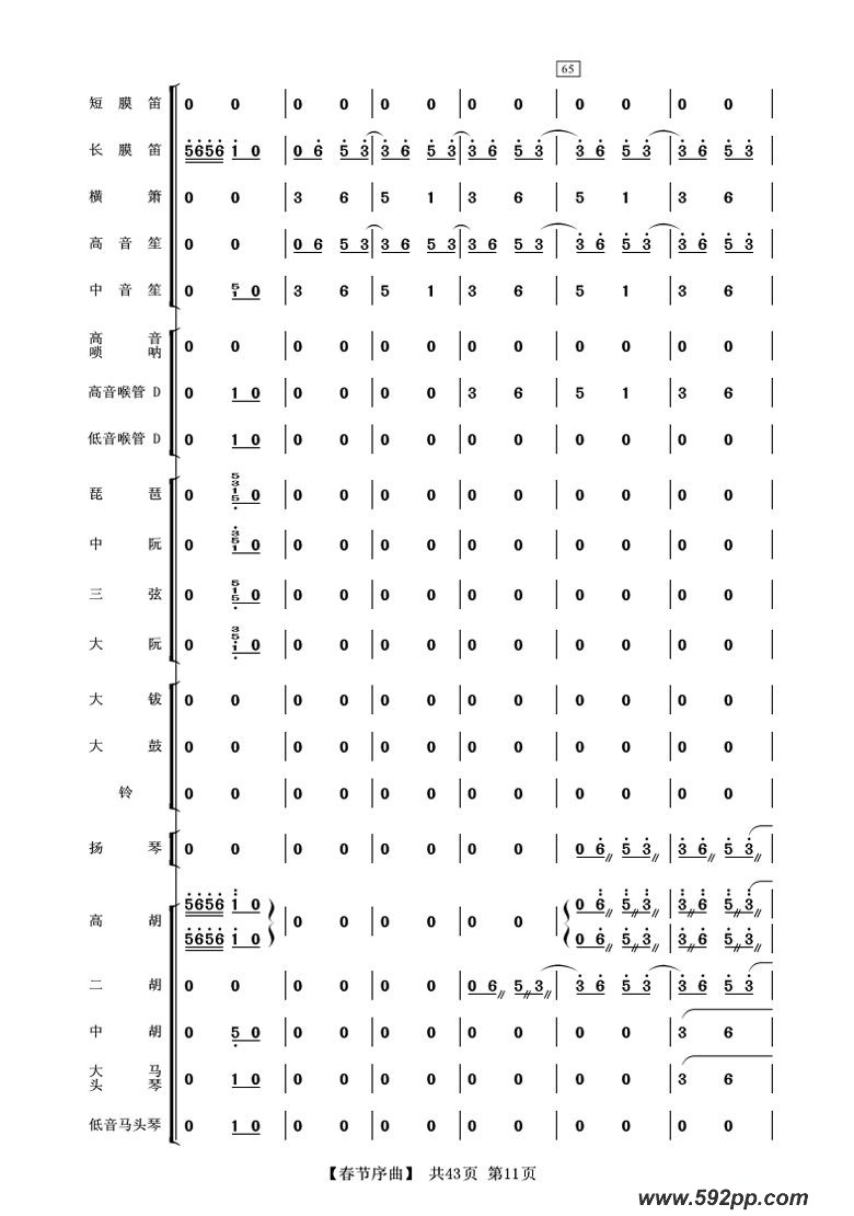 歌曲春节序曲的简谱歌谱下载