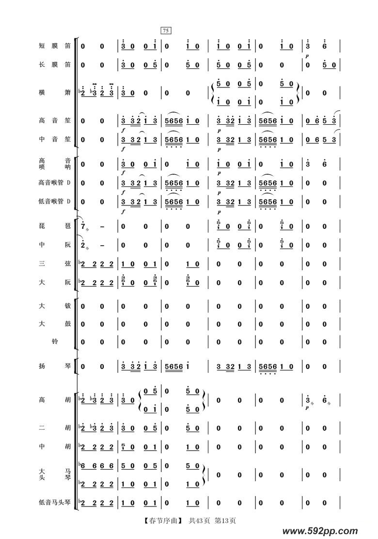 歌曲春节序曲的简谱歌谱下载