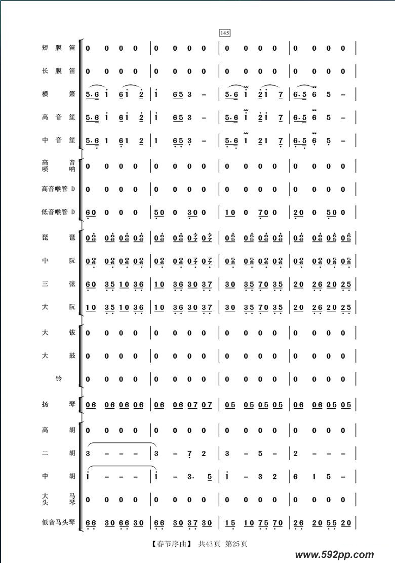 歌曲春节序曲的简谱歌谱下载