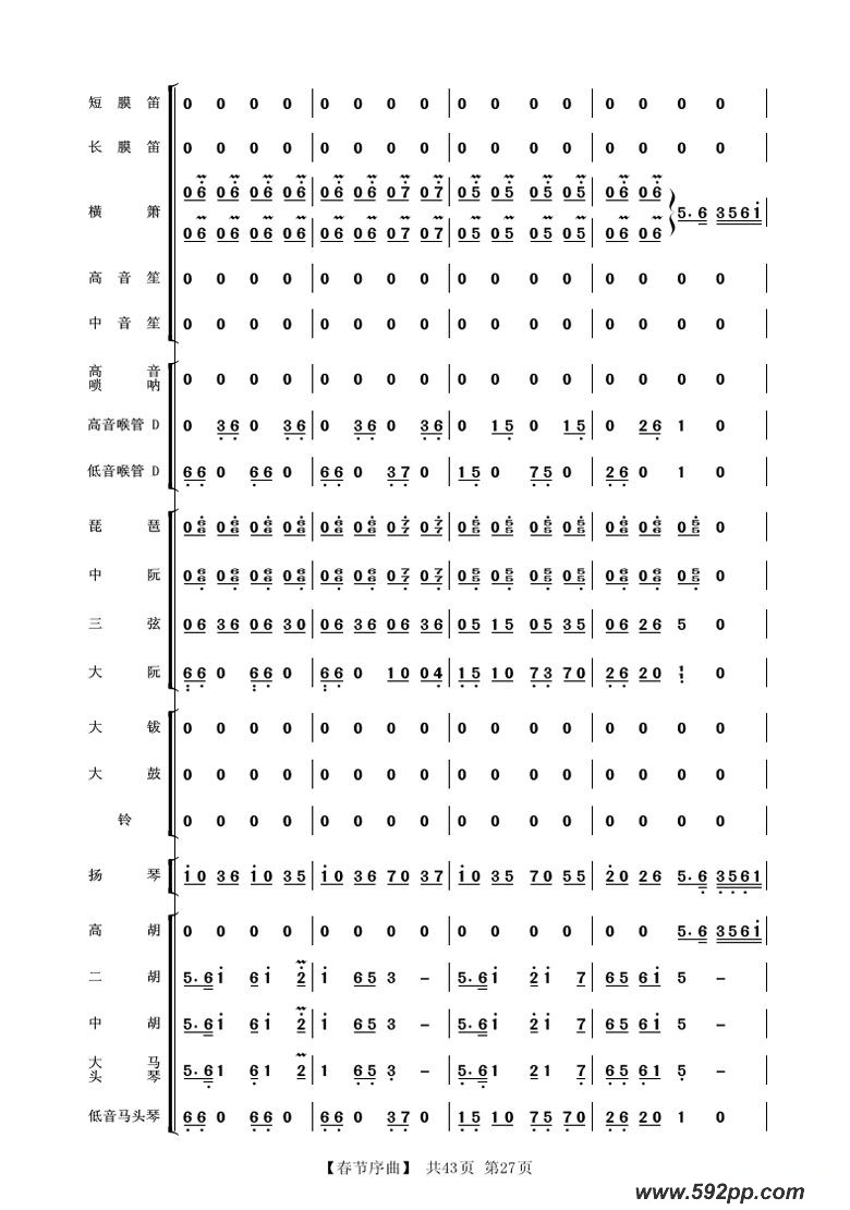 歌曲春节序曲的简谱歌谱下载