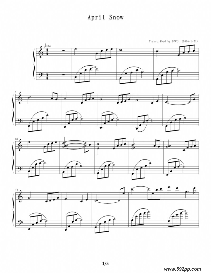 歌曲april snow的简谱歌谱下载