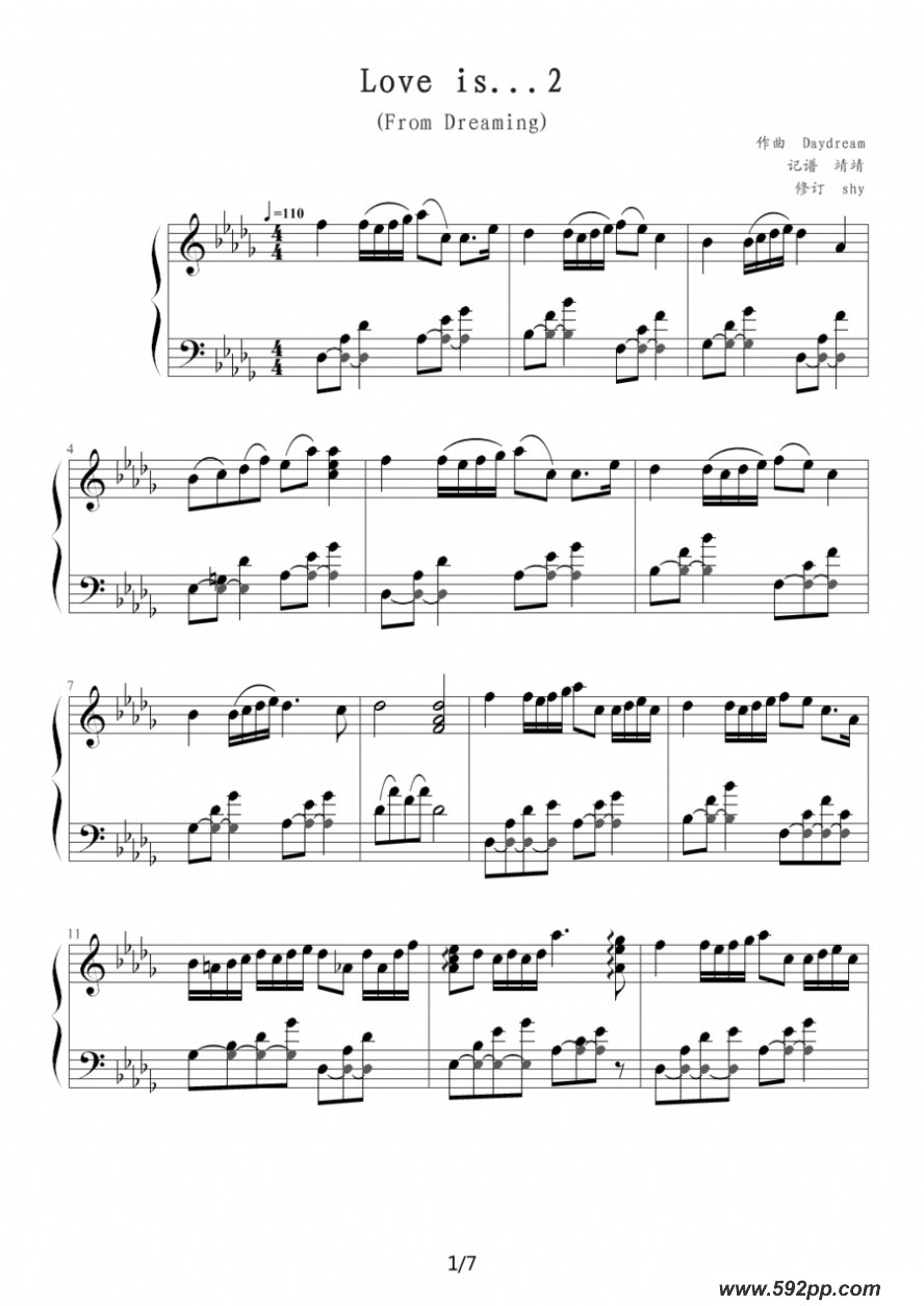 歌曲love is...2的简谱歌谱下载