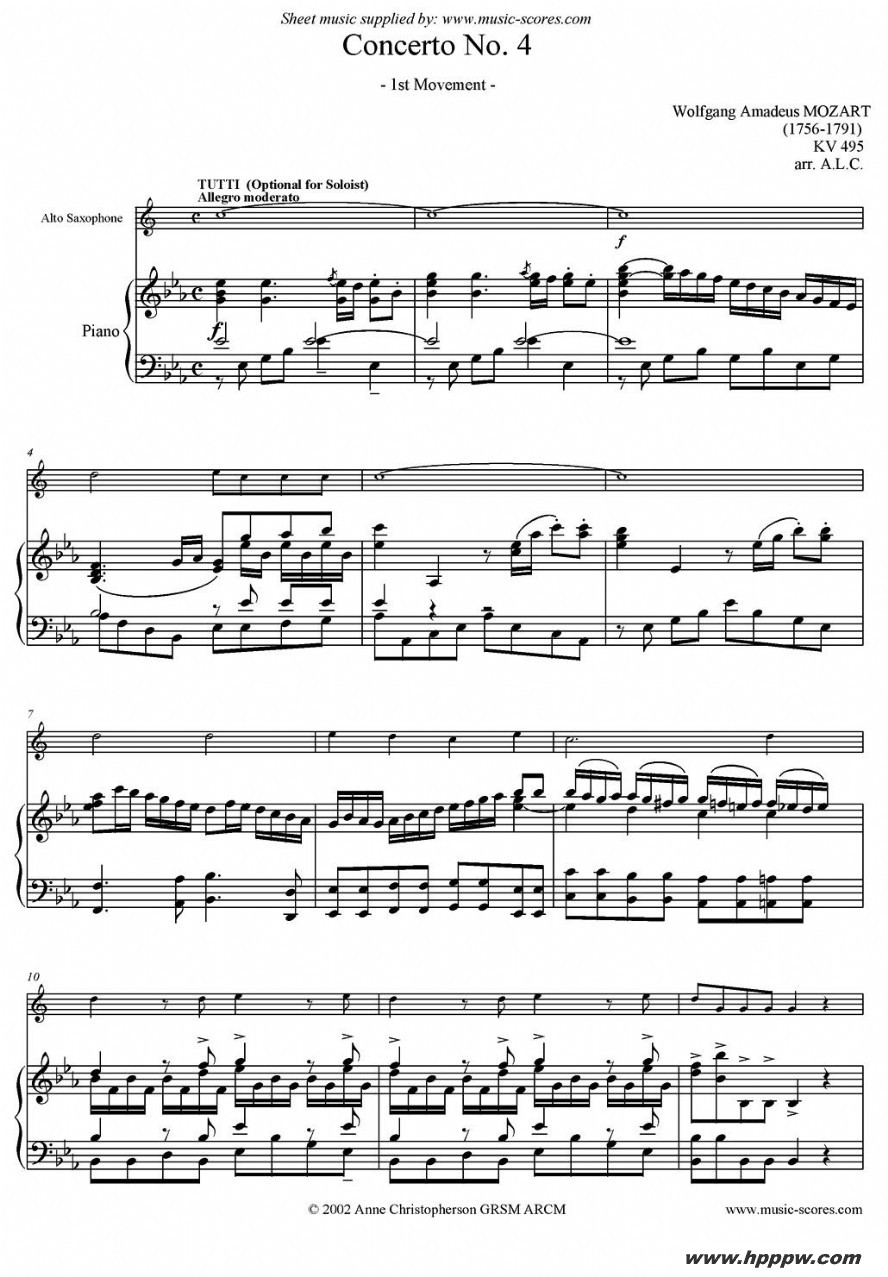歌曲mozart:concerto kv495 no.4-1st的简谱歌谱下载