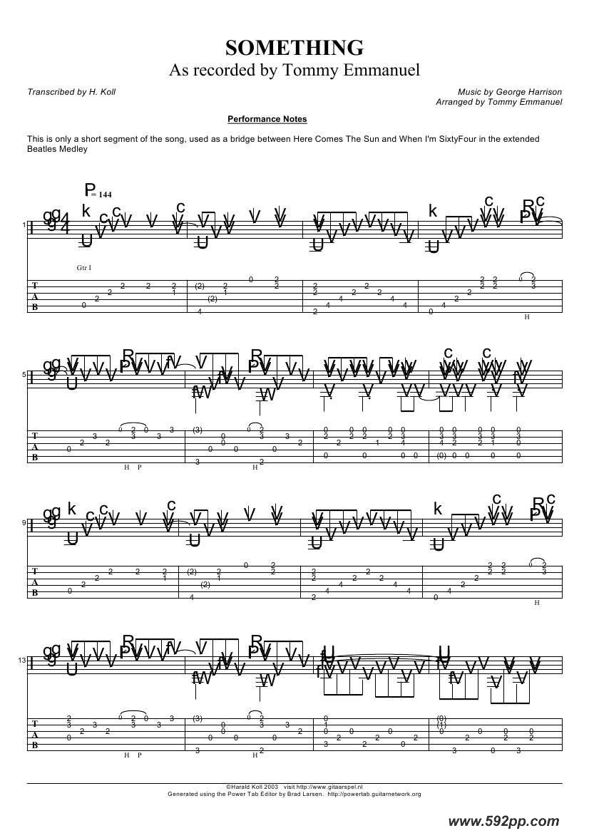 歌曲tommy emmanuel:something的简谱歌谱下载