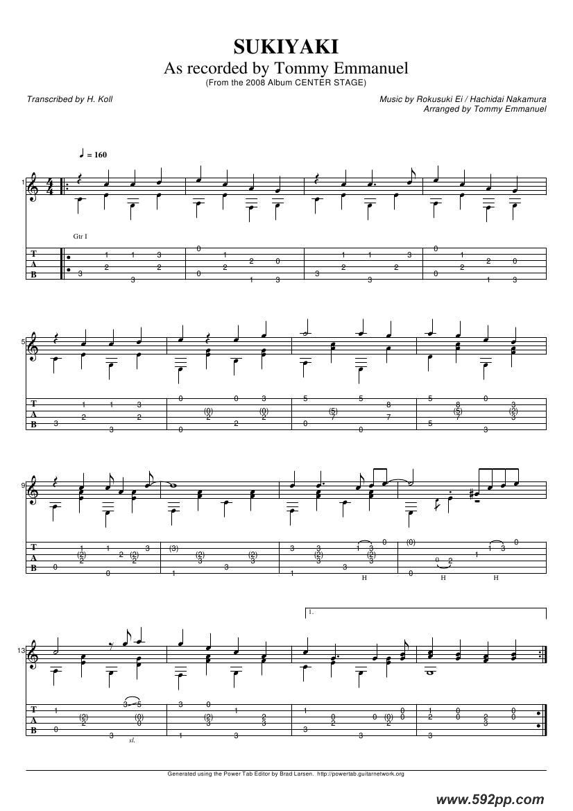 歌曲tommy emmanuel:sukiyaki 2的简谱歌谱下载