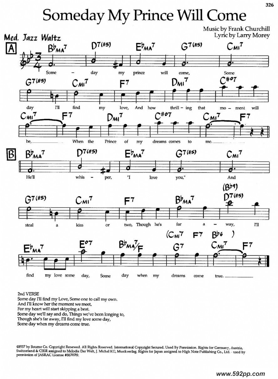 歌曲someday my prince mill come的简谱歌谱下载