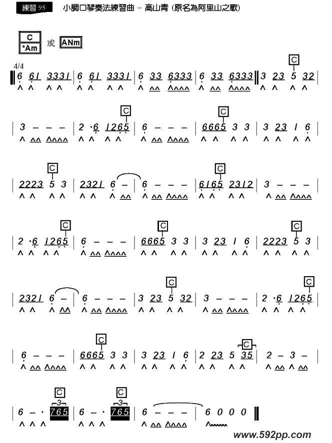 歌曲高山青的简谱歌谱下载