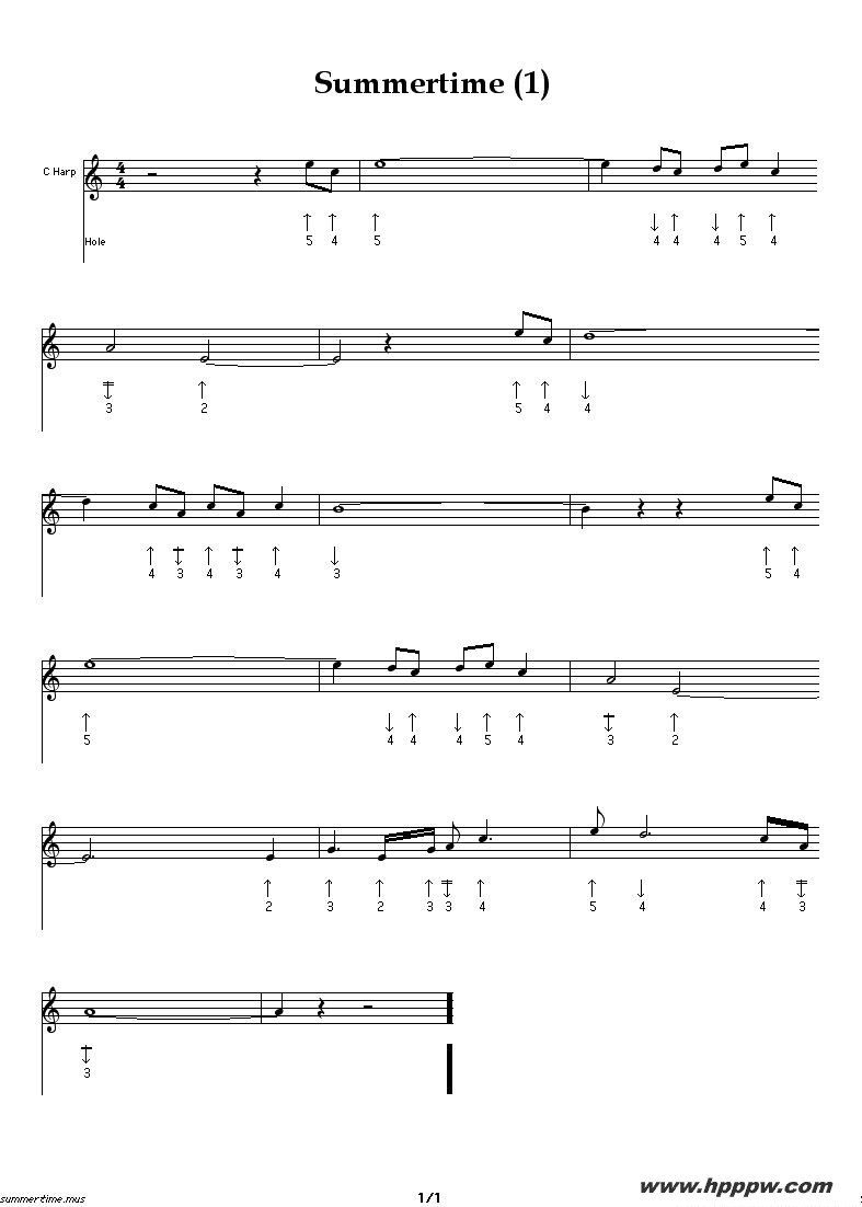 歌曲summertime的简谱歌谱下载