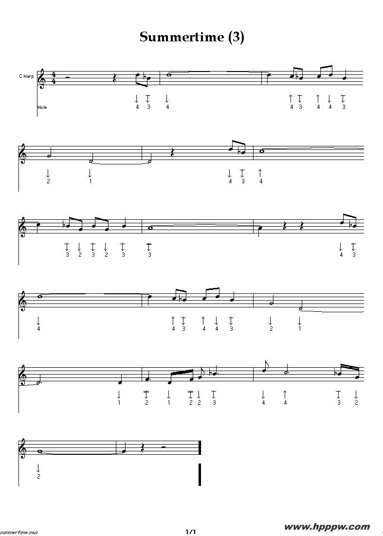 歌曲summertime的简谱歌谱下载