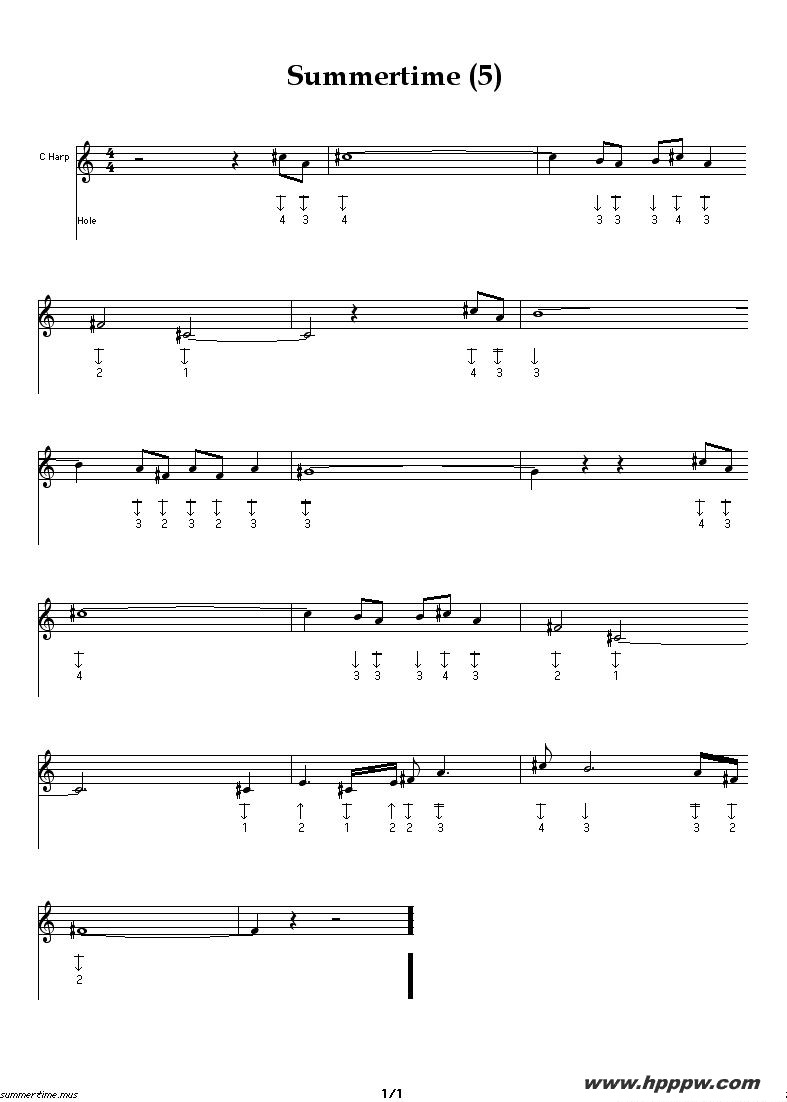 歌曲summertime的简谱歌谱下载