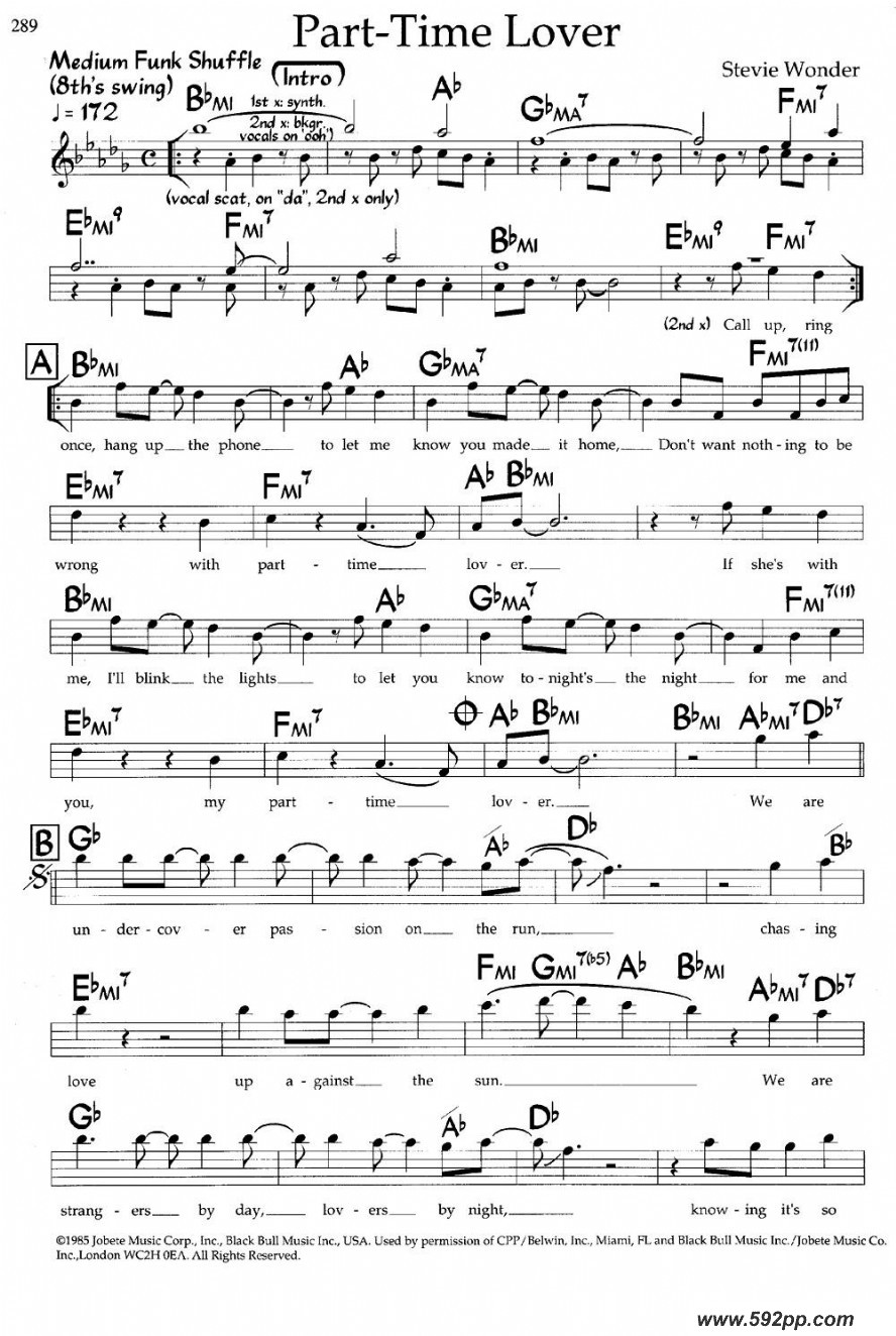 歌曲part-time lover的简谱歌谱下载