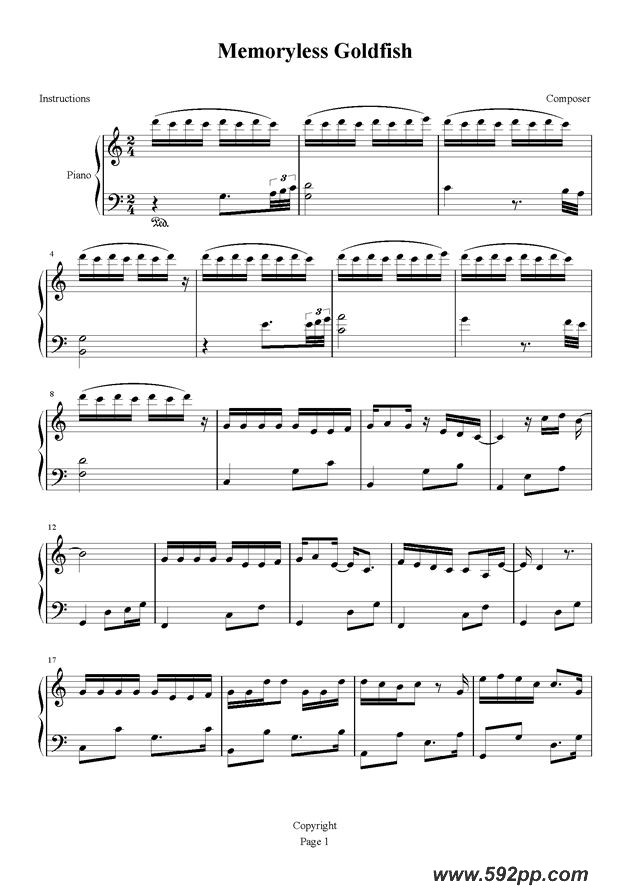 歌曲memoryless goldfish的简谱歌谱下载